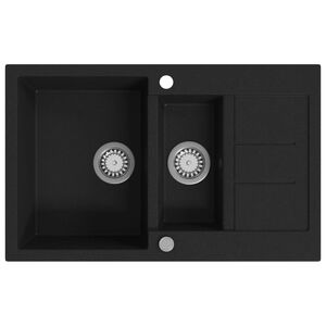 vidaXL &Eacute;vier de cuisine en granit Double bac Noir