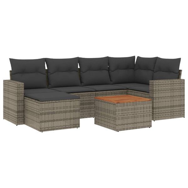 vidaXL Salon de jardin avec coussins 7 pcs gris r&eacute;sine tress&eacute;e