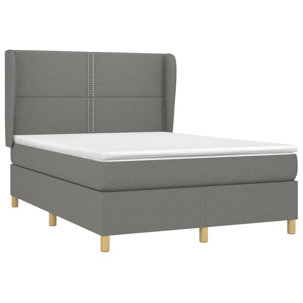 vidaXL Sommier &agrave; lattes de lit avec matelas Gris fonc&eacute; 140x190cm Tissu
