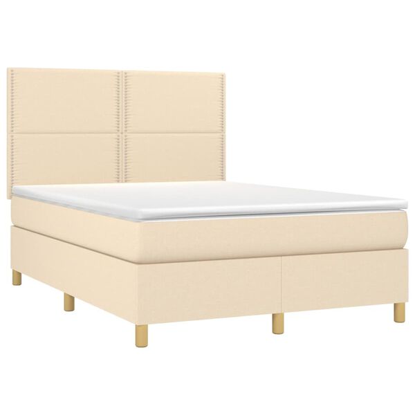 vidaXL Sommier &agrave; lattes de lit et matelas et LED Cr&egrave;me 140x190cm Tissu