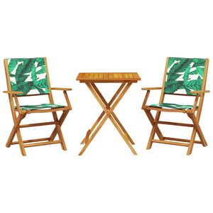 vidaXL Ensemble de bistro 3 pcs motif de feuilles tissu et bois massif