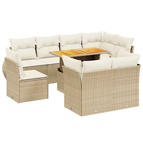 vidaXL Salon de jardin avec coussins 9 pcs beige r&eacute;sine tress&eacute;e