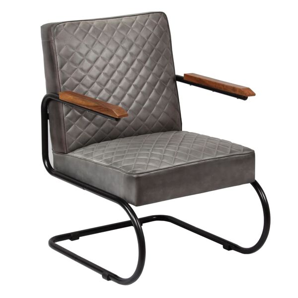 vidaXL Fauteuil gris cuir v&eacute;ritable