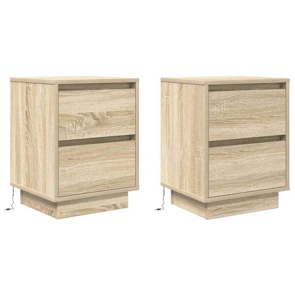 VidaXL Tables de chevet avec lumi&egrave;res LED 2pcs ch&ecirc;ne sonoma 38x34x50cm