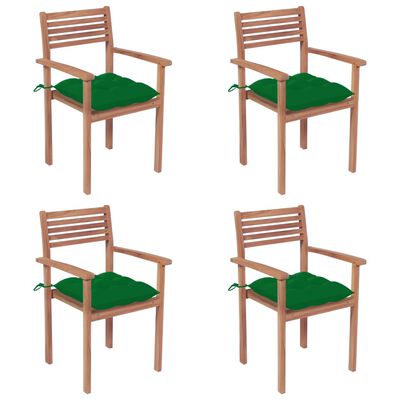 vidaXL Chaises de jardin 4 pcs avec coussins vert Bois de teck solide