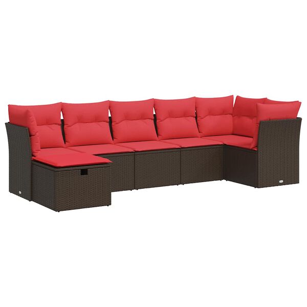 vidaXL Salon de jardin avec coussins 7 pcs marron r&eacute;sine tress&eacute;e