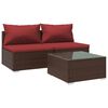 vidaXL Salon de jardin 3 pcs avec coussins R&eacute;sine tress&eacute;e Marron