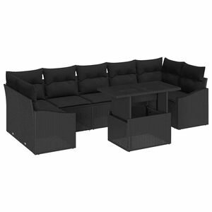 vidaXL Ensemble de canap&eacute; de jardin avec coussin 8 pcs Noir polyrotin
