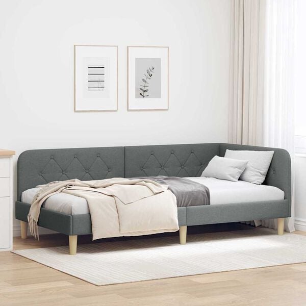 vidaXL Cadre de lit d'angle Gris foncé 100 x 200 cm tissu