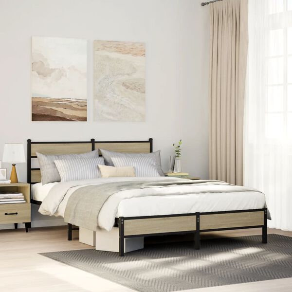 vidaXL Cadre de lit sans matelas ch&ecirc;ne sonoma 140x190 cm