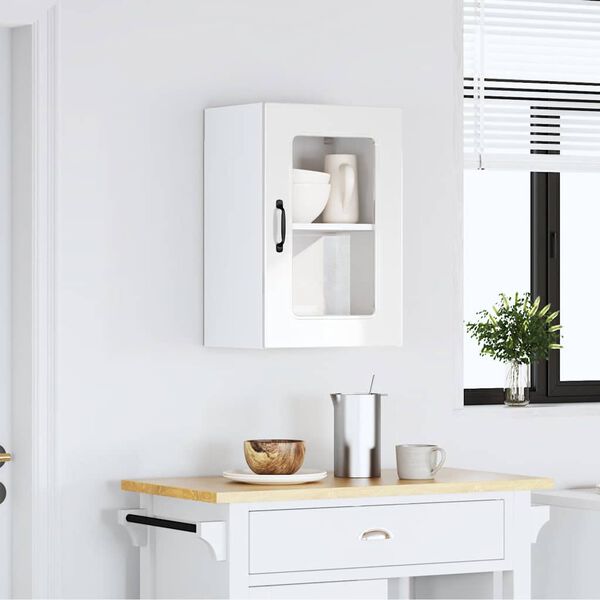 vidaXL Armoire murale de cuisine avec porte vitr&eacute;e "Kalmar" Bois d'ing&eacute;nierie blanc brillant