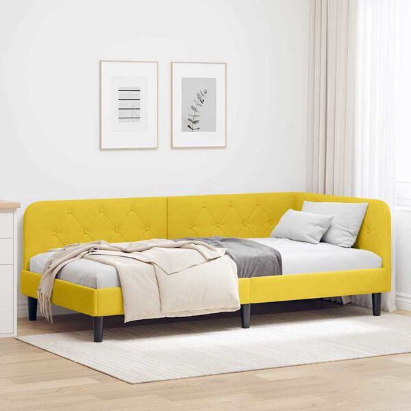 vidaXL Cadre de lit d'angle avec t&ecirc;te de lit Jaune 90 x 190 cm Velours