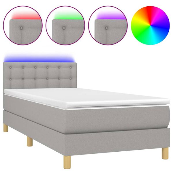 vidaXL Sommier &agrave; lattes de lit avec matelas et LED Gris clair 80x200cm