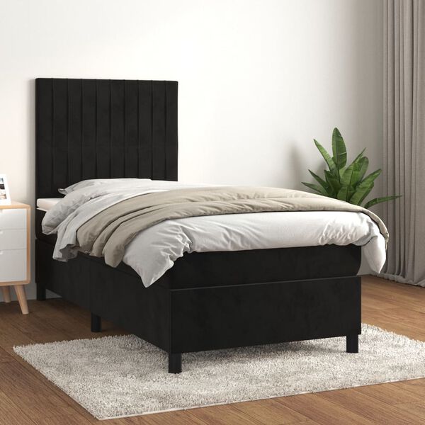 vidaXL Sommier &agrave; lattes de lit avec matelas Noir 90x190 cm Velours