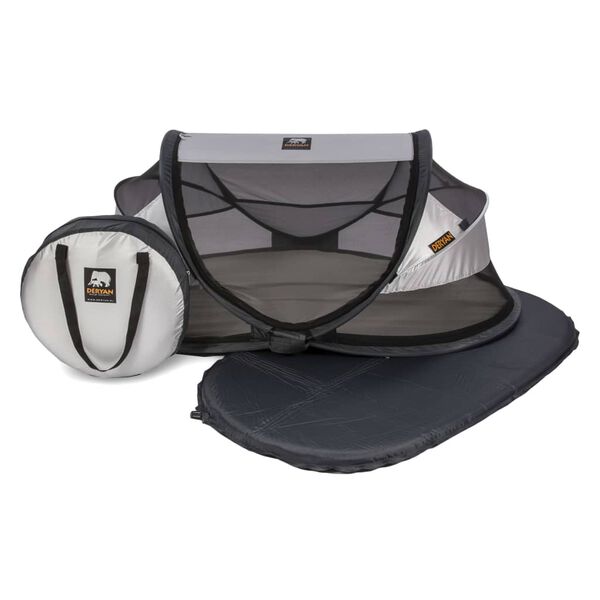 DERYAN Lit d'enfant de voyage avec moustiquaire Luxe Argent&eacute;