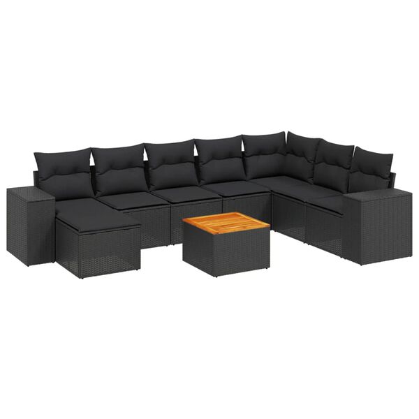 vidaXL Salon de jardin 9 pcs avec coussins noir r&eacute;sine tress&eacute;e