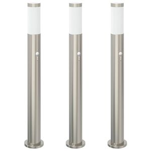 vidaXL Bornes lumineuses avec d&eacute;tecteur lot de 3 80 cm acier inoxydable IP44
