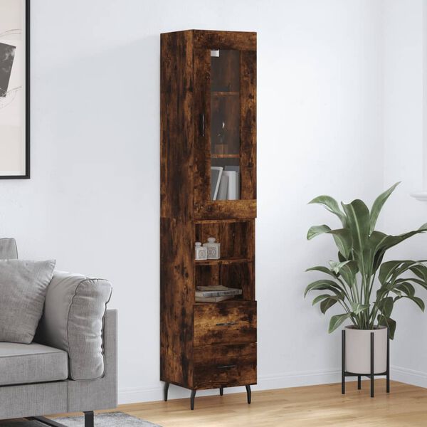 vidaXL Buffet haut Ch&ecirc;ne fum&eacute; 34,5x34x180 cm Bois d'ing&eacute;nierie