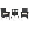 vidaXL Ensemble &agrave; manger de jardin et coussins 3 pcs noir rotin verre