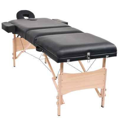 vidaXL Table de massage pliable et tabouret 10 cm d'épaisseur Noir