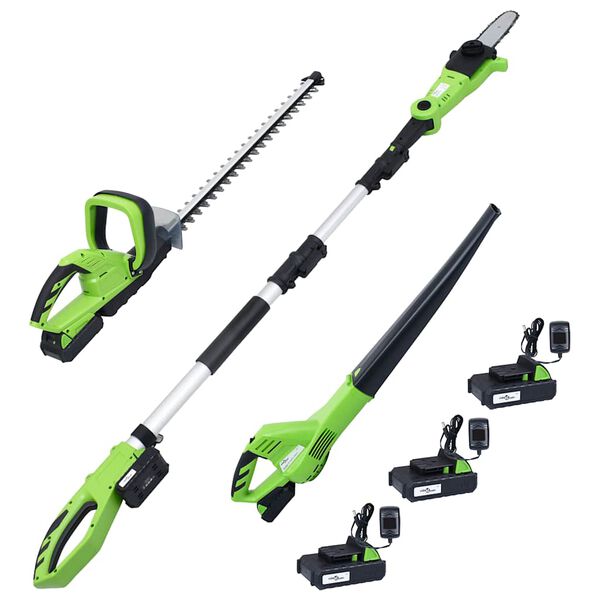 vidaXL Set outils &eacute;lectriques jardin sans fil 3pcs chargeurs/batteries
