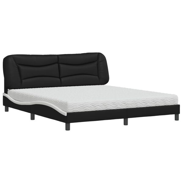 vidaXL Lit avec matelas Hvar noir et blanc 180x200 cm similicuir