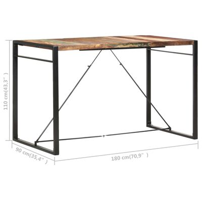 vidaXL Table de bar 180x90x110 cm Bois de récupération solide