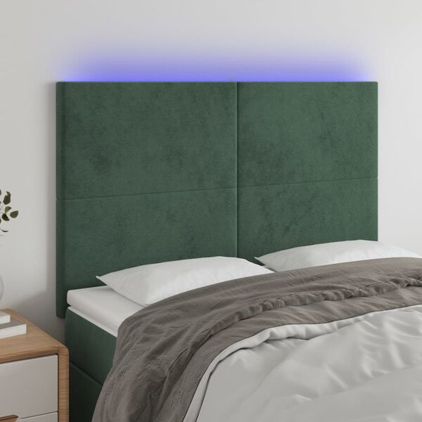 vidaXL T&ecirc;te de lit &agrave; LED Vert fonc&eacute; 144x5x118/128 cm Velours