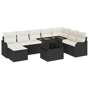 vidaXL Ensemble de canap&eacute; de jardin avec coussin 9 pcs Noir Poly rotin