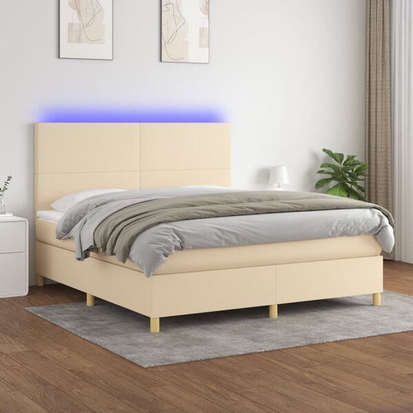 vidaXL Sommier &agrave; lattes de lit et matelas et LED Cr&egrave;me 180x200cm Tissu