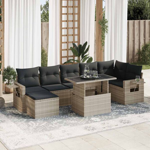 vidaXL Salon de jardin 8 pcs avec coussins gris clair r&eacute;sine tress&eacute;e