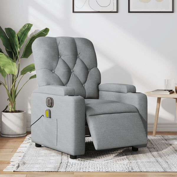 vidaXL Fauteuil de massage inclinable &eacute;lectrique gris clair tissu