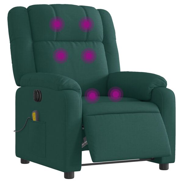 vidaXL Fauteuil de massage inclinable électrique Vert foncé Tissu