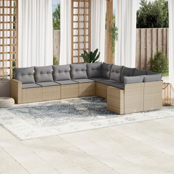vidaXL Salon de jardin avec coussins 10 pcs beige r&eacute;sine tress&eacute;e