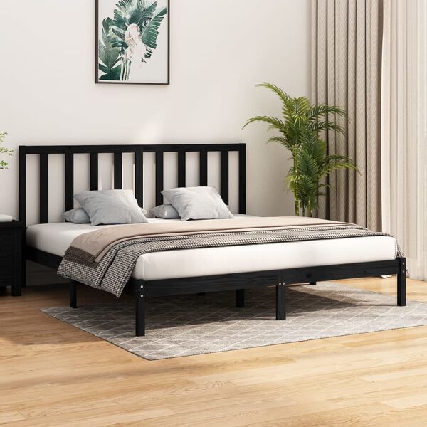 vidaXL Cadre de lit sans matelas noir bois massif de pin 200x200 cm