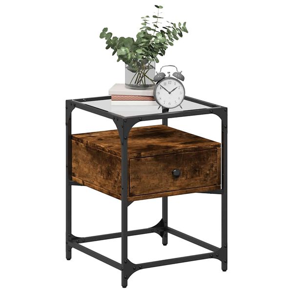 vidaXL Table de chevet ch&ecirc;ne fum&eacute; 40x40x55 cm bois d'ing&eacute;nierie