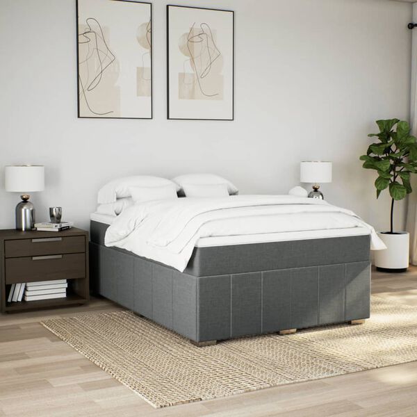 vidaXL Sommier &agrave; lattes de lit avec matelas Gris fonc&eacute; 160x200cm Tissu