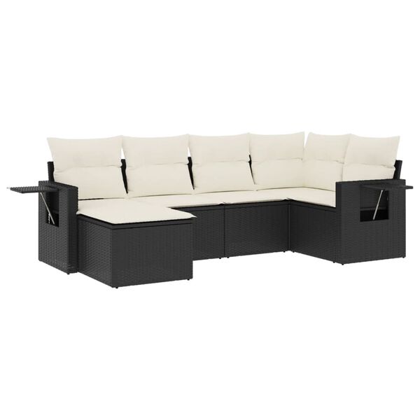 vidaXL Salon de jardin 6 pcs avec coussins noir résine tressée