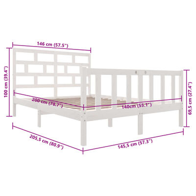 vidaXL Cadre de lit Blanc Bois de pin massif 140x200 cm