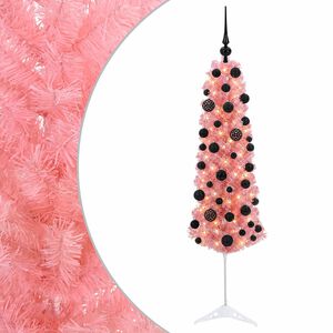 vidaXL Sapin de No&euml;l artificiel &eacute;troit avec boules 150 cm 150 LED