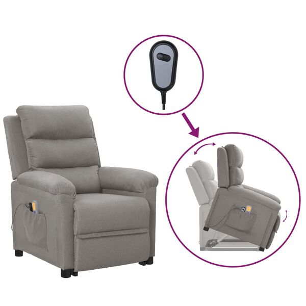 vidaXL Fauteuil de massage inclinable Gris clair Tissu