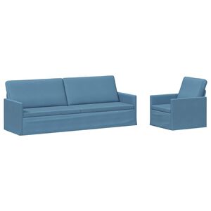 vidaXL Ensemble de Canap&eacute;s 2 pcs Bleu Tissu en velours c&ocirc;tel&eacute;
