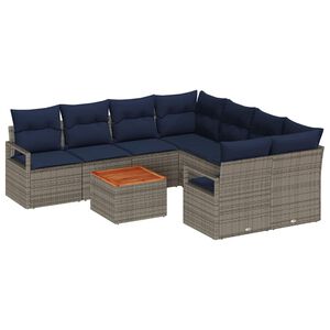 vidaXL Ensemble de canap&eacute; de jardin avec coussin 9 pcs Gris polyrotin