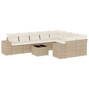 vidaXL Salon de jardin avec coussins 10 pcs beige r&eacute;sine tress&eacute;e