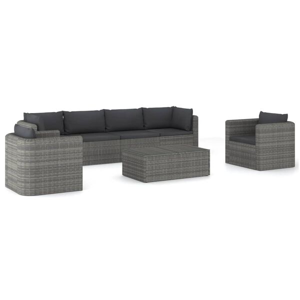 vidaXL Salon de jardin 7 pcs avec coussins r&eacute;sine tress&eacute;e gris