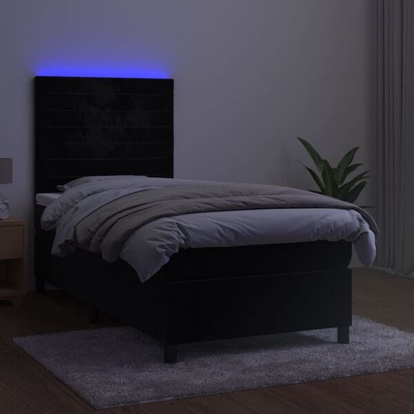 vidaXL Sommier &agrave; lattes de lit avec matelas LED Noir 100x200cm Velours