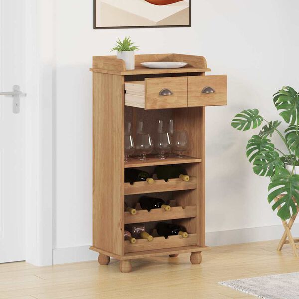 vidaXL Cabinet à vin ASKIM Marron 57 x 37 x 114 cm Bois massif en pin