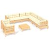 vidaXL Salon de jardin 10 pcs avec coussins cr&egrave;me bois de pin massif