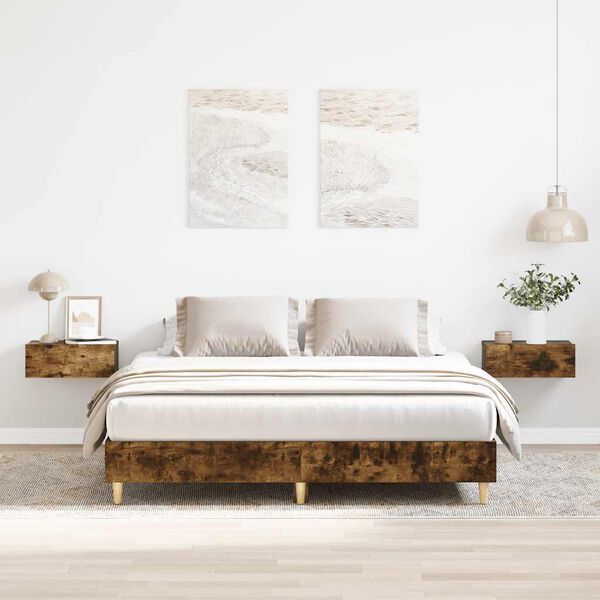 vidaXL Cadre de lit sans matelas ch&ecirc;ne fum&eacute; 140x200 cm bois ing&eacute;nierie