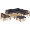vidaXL Salon de jardin 8 pcs avec coussins gris fonc&eacute; bambou